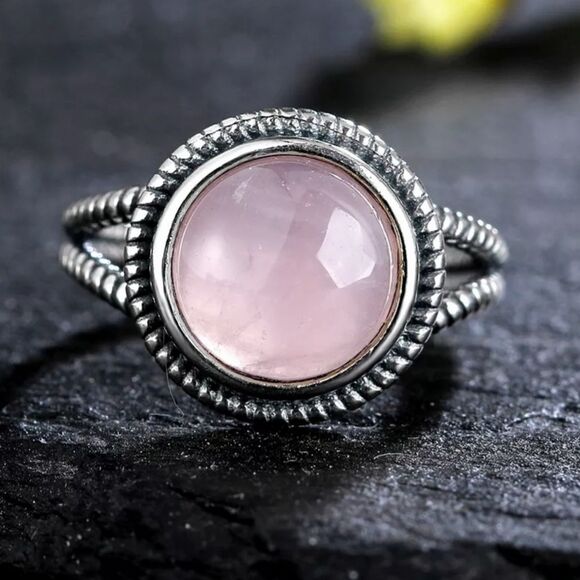 Natural Rose Quartz Sterling Silver Ring New Pale Pastel Pink - Picture 3 of 6